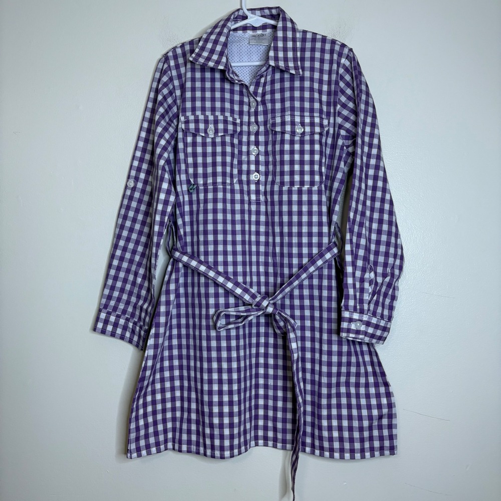 PRODOH Girls Purple Gingham Plaid Button Down Shirt Dress with Belt Size 8‎